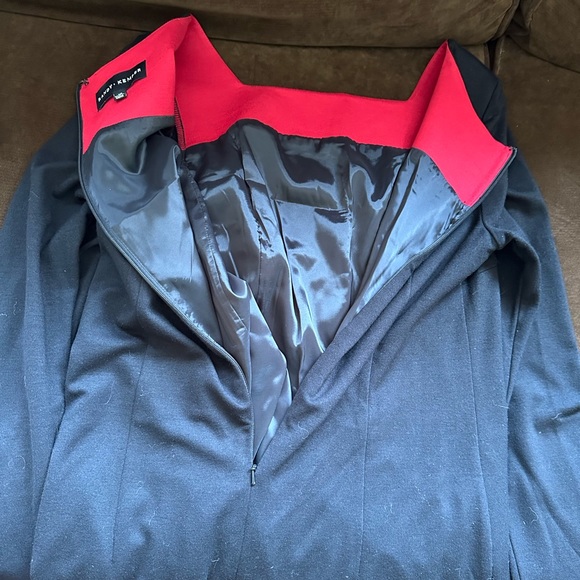 Randy Kemper Black Red A Line Dress Square Neck Long Sleeves Zip in Back SZ 10 - Picture 8 of 13